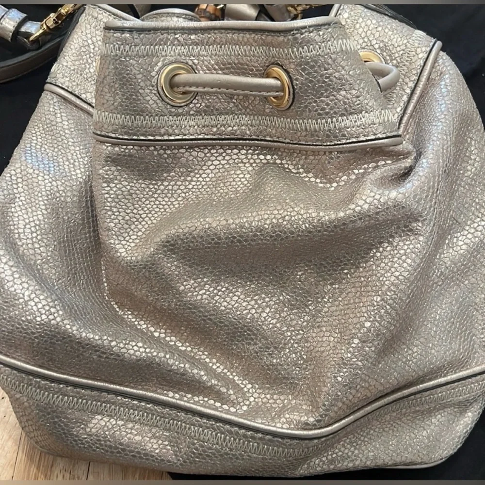 Gold Milly Bamboo Handle Drawstring Purse Handbag